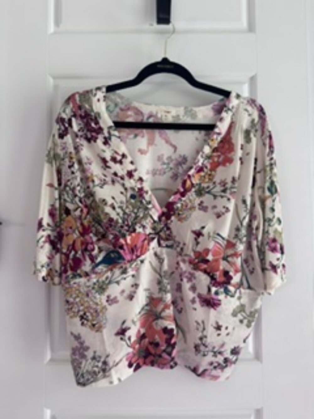 Tiny Anthropologie Floral V-Neck Blouse | XL | Cream Multi Boho Top